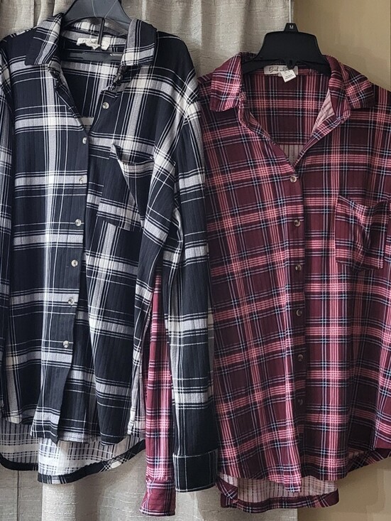 Birch And Stone Other - 2x women flannel shirts in size Lwhite/black plaid and red/black plaid